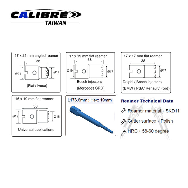 5pc Diesel Injector Seat Cutter Set