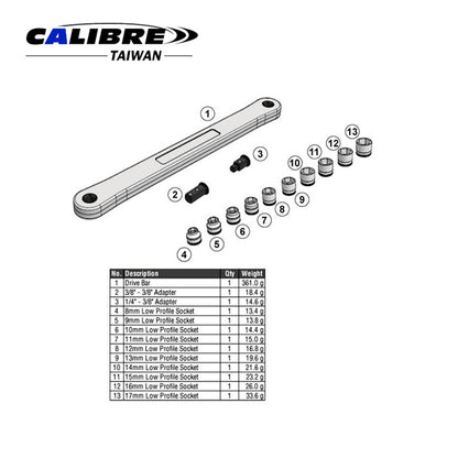 14pc Ratchet Extension Bar With Socket