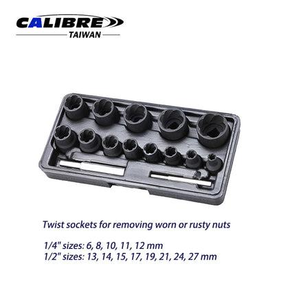 15pc 1/4”+1/2” Drive Twist Socket Set