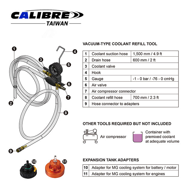 Vacuum Type Coolant Refill Tool Kit