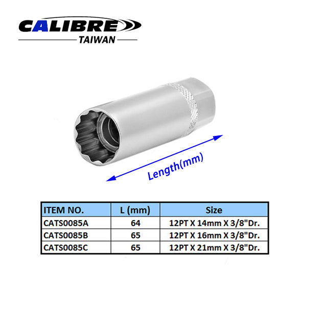 12PT x 3/8” Dr. Magnetic Spark Plug Socket